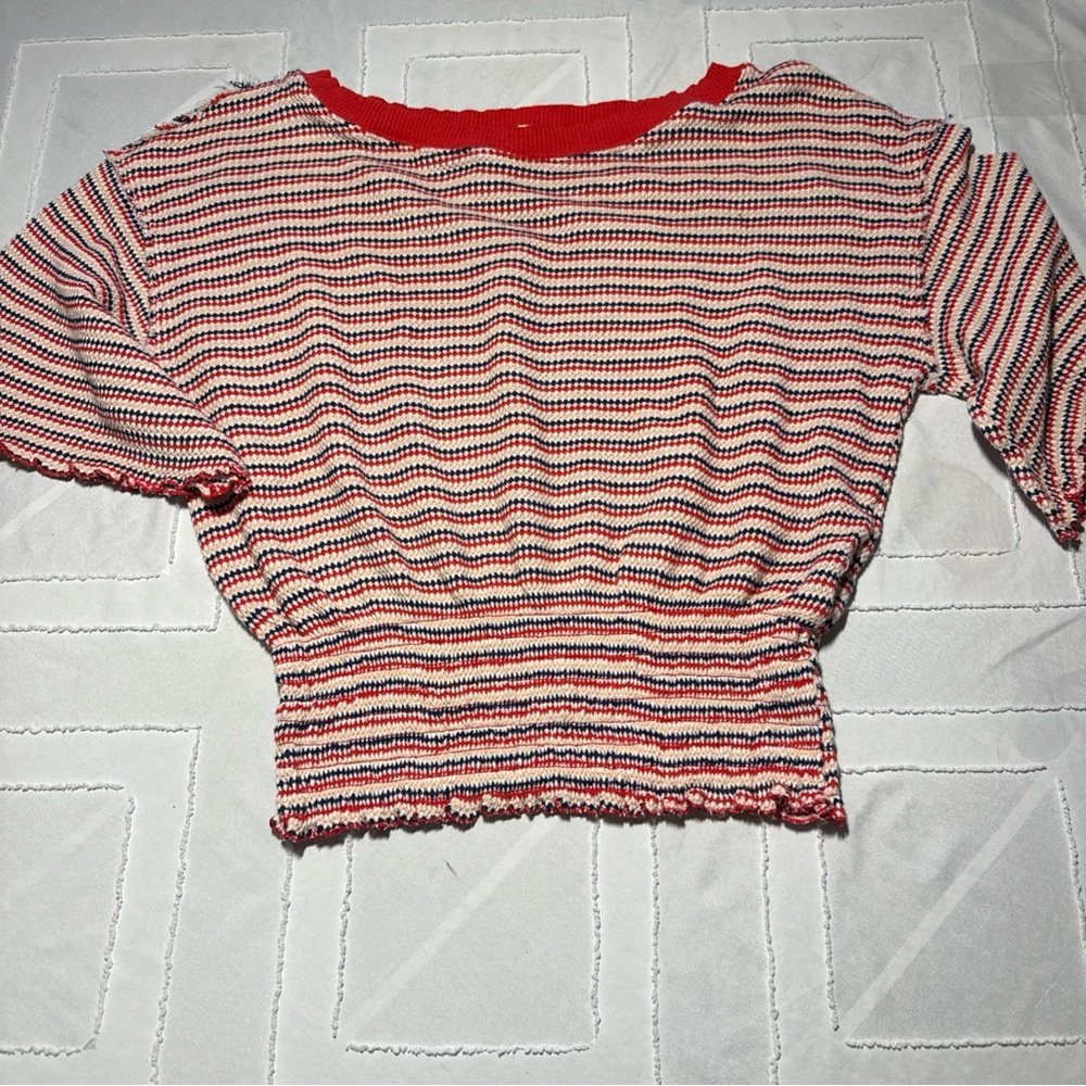 We The Free Red and Blue Striped Crop Top